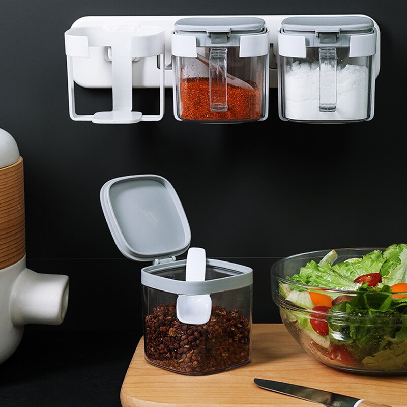 Wall-Mounted Seasoning Box Kitchen Seasoning Combination Set Storage Box Household Salt MSG Spice Jar Container Condiment Jars