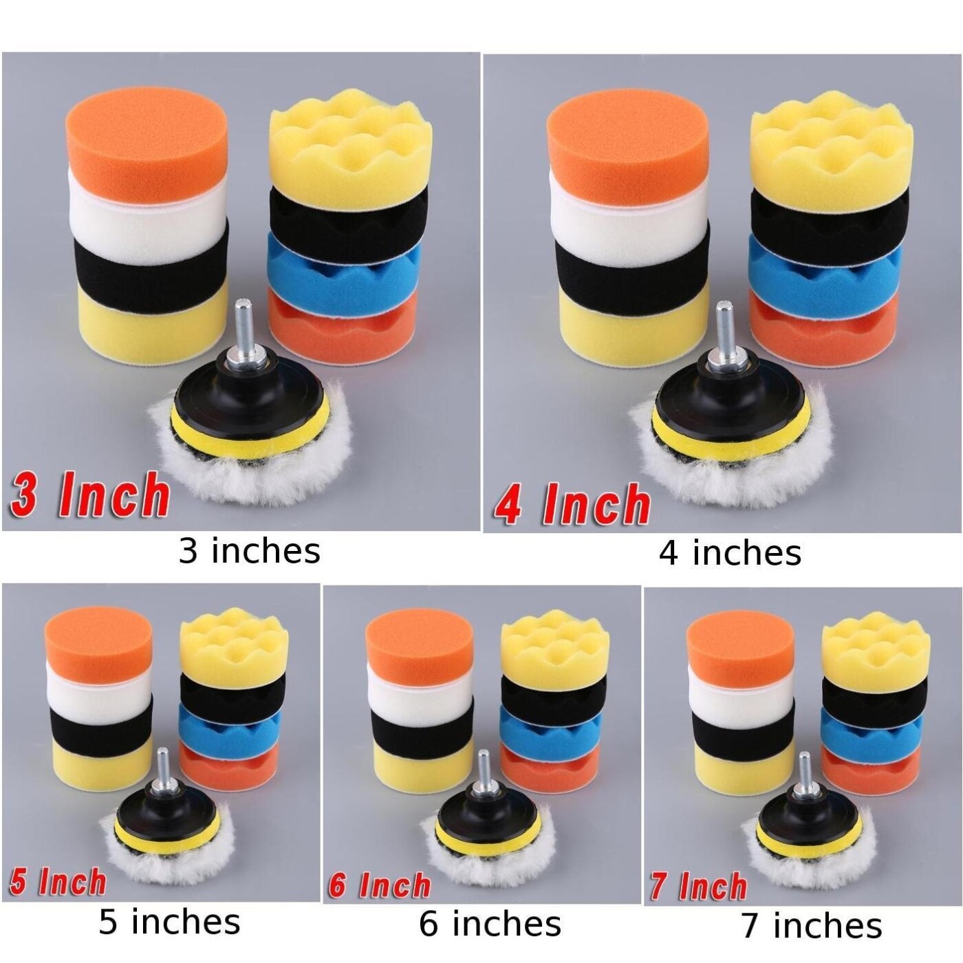 11PCS 3 4 5 6 7 Inch Polishing Pad Sponge Buff Buffing Kit Set For Car Polisher