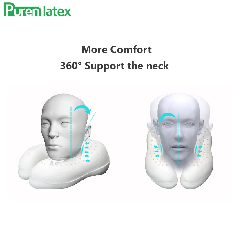 PurenLatex U Shape Travel Pillow Neck Protect Cervical Spine Thailand Pure Nature Latex Orthopedic Head Pillow Office Train