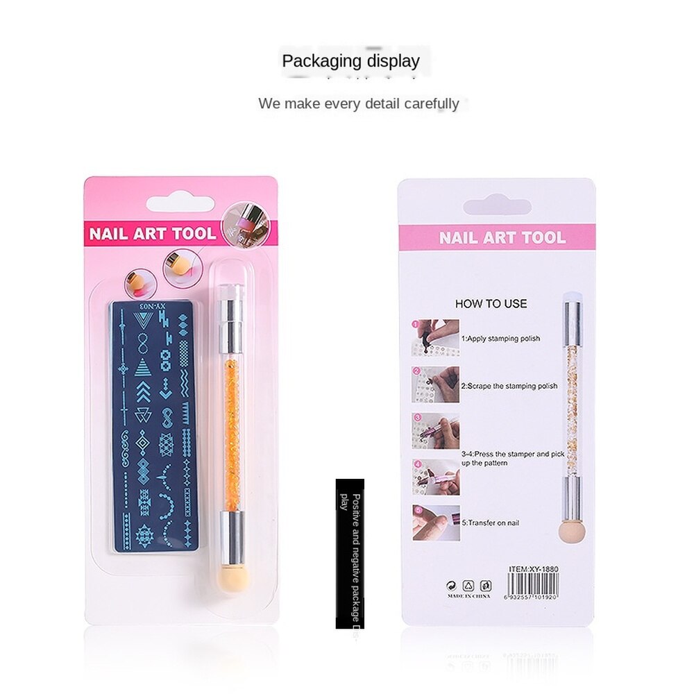 Juego de plantillas de impresión para manicura, raspador de sello de placa de acero para impresión de manicura, esponja de silicona, bolígrafo de halo, herramienta