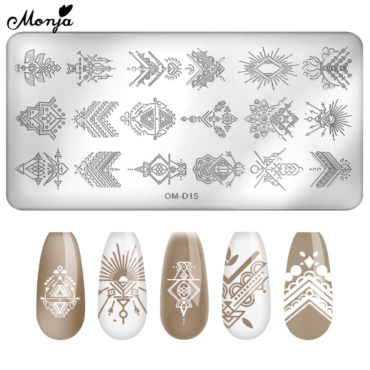 Monja 10 Stile Nagel Kunst Vorlagen Blume Ebene Streifen Geometrische aufbringen Stanzen Platten Druck Schablone DIY Manikübetreffend Werkzeug: SKU005002-OMD15