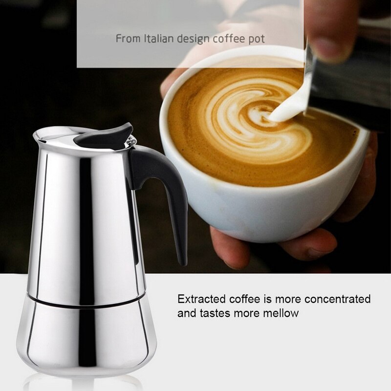 Rustfrit stål kedel kaffe brygger kedel pot bærbar espresso kaffemaskine moka pot pro barista 100ml/200ml/300ml/450ml#9