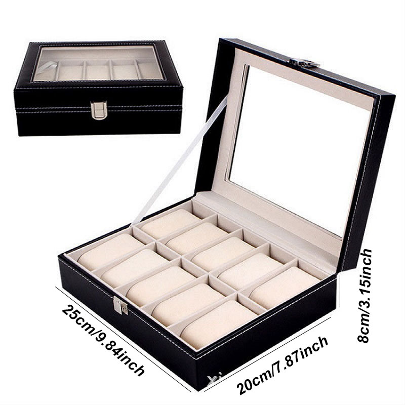 DELESYS 2/3/4/5/6/8/10/12 Slots PU Leather Watch Box Traditional Style Watch Storage Box Watch Case With Lock: PURPLE