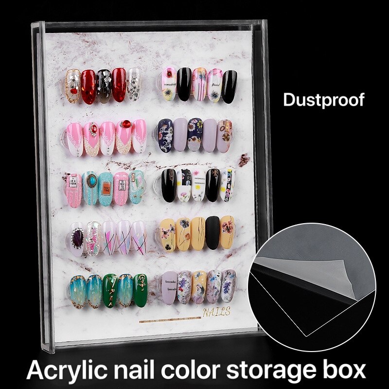 Nail Kleur Display Board Acryl Nail Tips Storage Stand Professionele Stofdicht Nail Art Winkel Display Box Nail Tips opslag