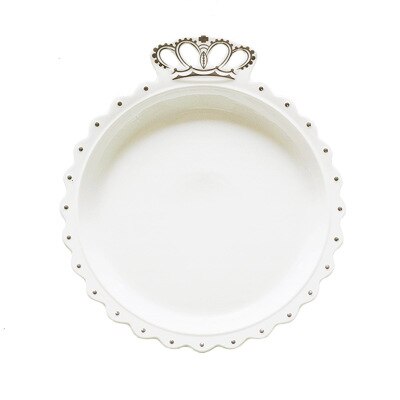 Plato grande de cerámica con corona dorada y diamantes, plato de joyería para desayuno, platos occidentales para comida y fruta, decoración de la bandeja para guardar artesanales: Silver Crown