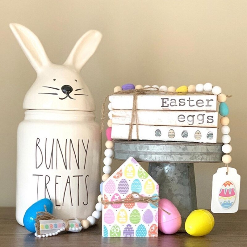 Nordic Easter Wood Bead Garland with Tassels Farmhouse Beads Rustic Country Decor Kid Room Wall Hanging Ornament Home Decor