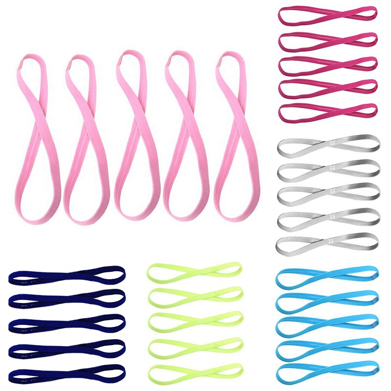 Bandas para el pelo para hombre y mujer, cinta para el pelo de Color caramelo, cinta deportiva antideslizante para correr, banda elástica de goma para el sudor, accesorios para el cabello de fútbol, 5 uds.