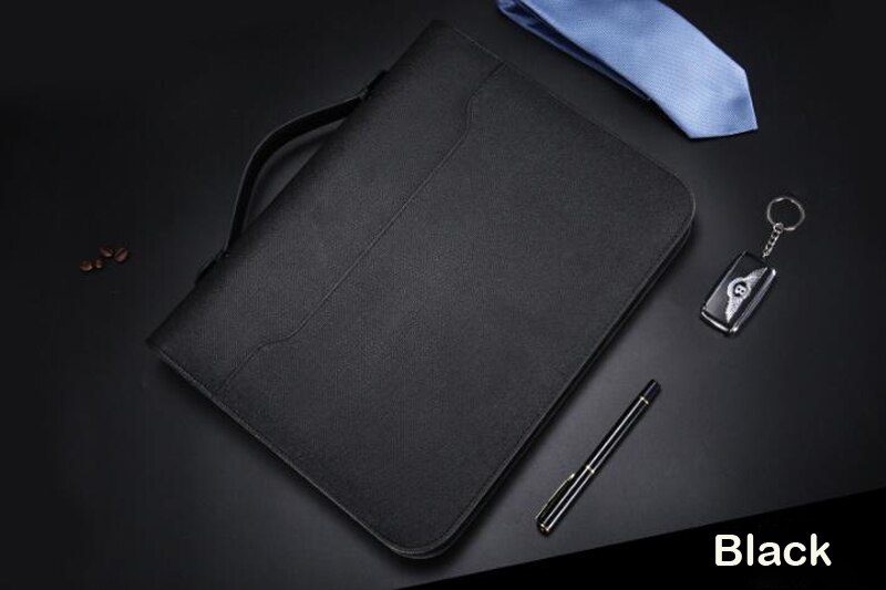 A4 Binder Zipper Office Briefcase Bag Document File Folder Ring Cabinet Case Manager Padfolio Business Organizer Holder: Black