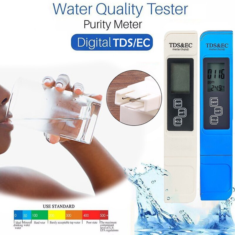 Tds ppm ledningsevnemåler ph tester tds og temperatur test pen til vand akvarium hydroponics tester 0-9990 ppm 15%