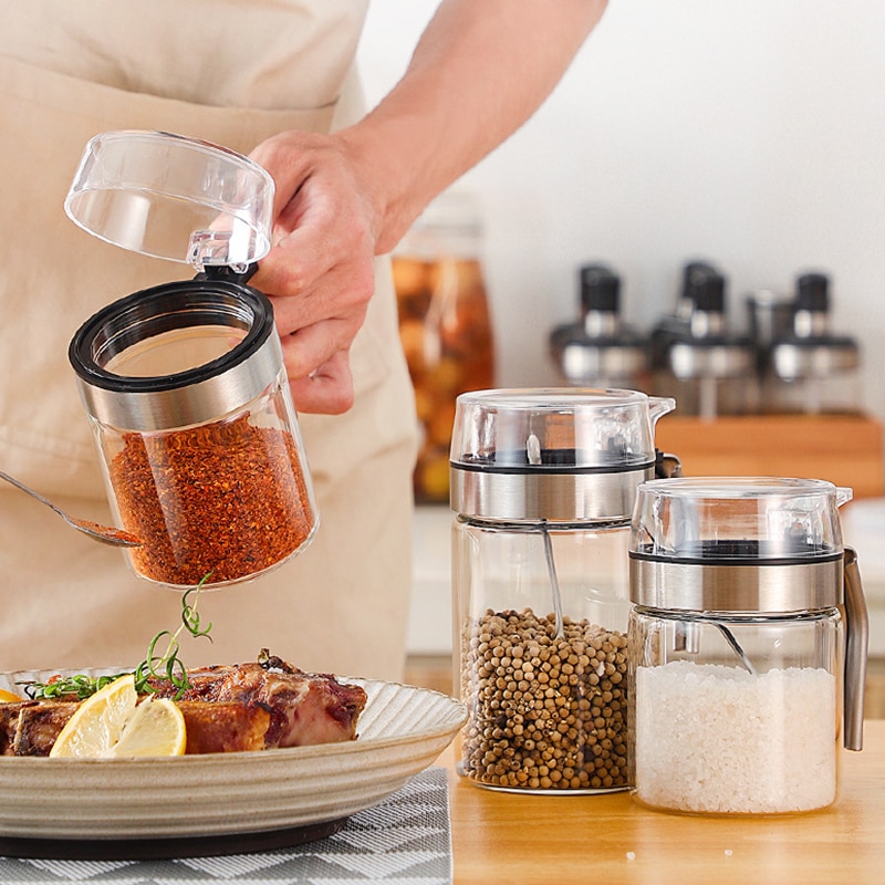 Kryddergryte glassflaske krydderoppbevaringsboks salt pepper sukker smakstilsetningsbeholder med lokk til kjøkkenutstyr krydderflaske