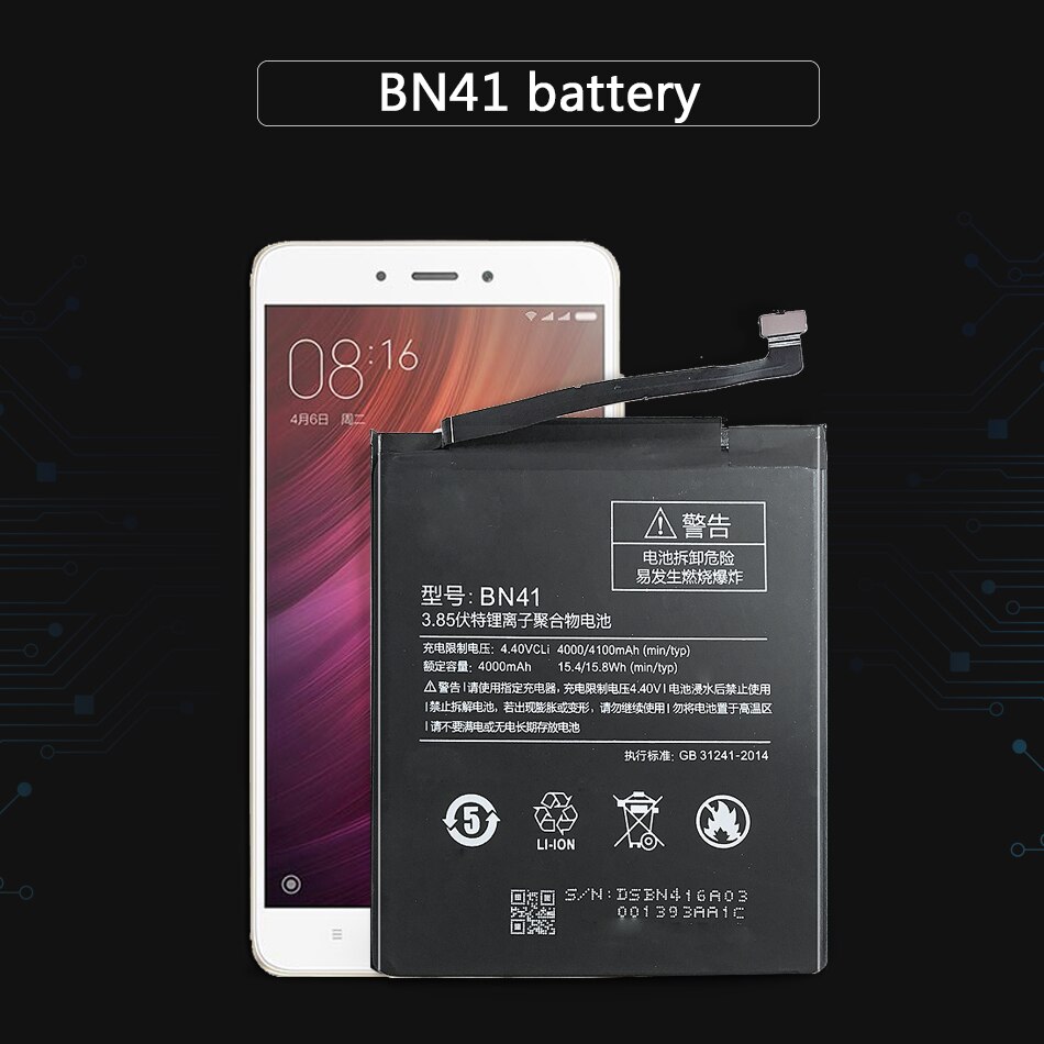 Battery BN41 For Xiaomi Redmi Note 4 MTK Helio X20 / For Redmi Note 4X Pro 4G+64G 4100mAh Replacement Battery