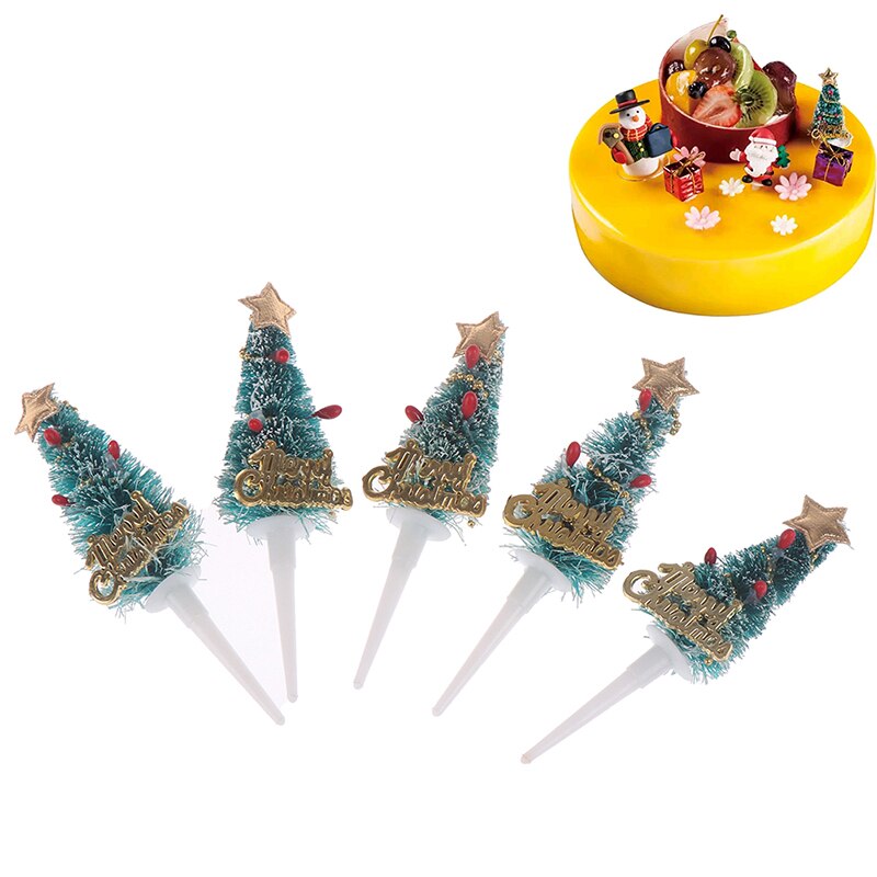 Mini Christmas Tree Cake Topper Year Xmas Kids Birthday Party Cake Decor 5pcs/set
