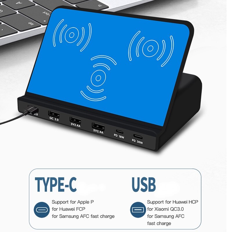 Tongdaytech 120W Multi Usb Fast Charger Pd Quick Lading Qc 3.0 Draadloze Oplader Voor Iphone Samsung Xiaomi Cargador Inalambrico