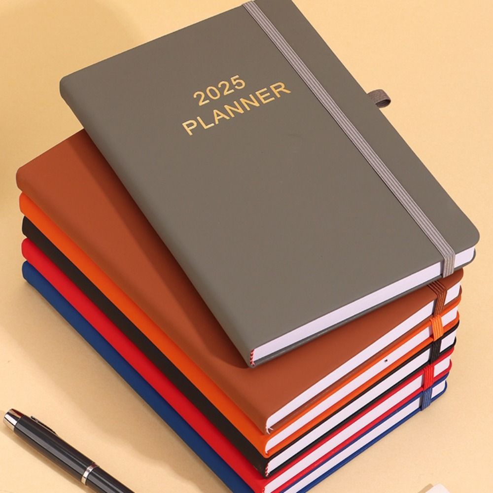 Schedule Journal Planner Notebook Efficiency Daily Planner Reminder Calendar Notebook PU with Straps Diary Book Office
