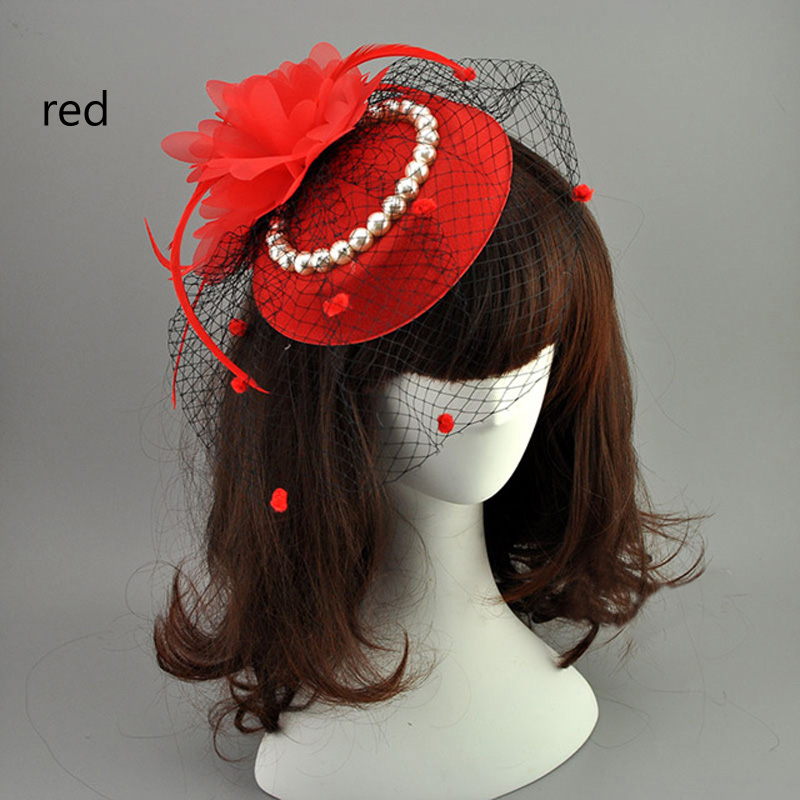 E JUE SHUNG Vintage Birdcage Net Bridal Hats With Feather Pearl Women Fascinator Face Veils Wedding Hats Wedding Accessories