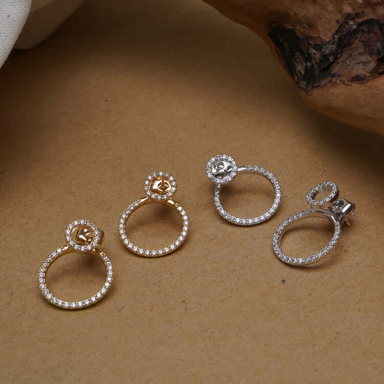 Pendientes de circonita con Micro pavé para mujer, aretes de tuerca circulares delanteros y traseros, joyería delicada, ,