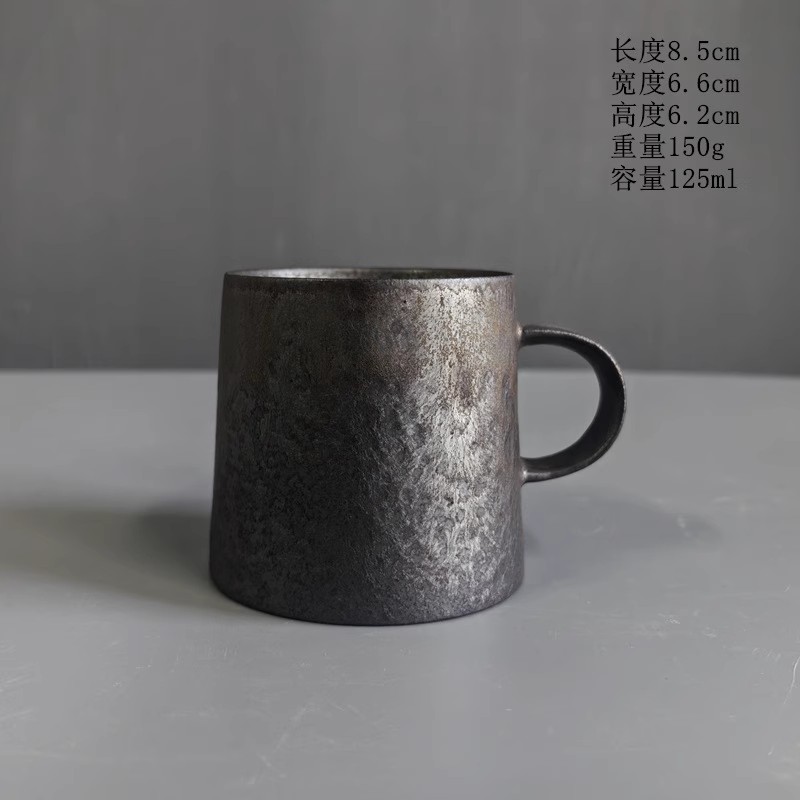 Tasse à café en céramique, glaçage rouille en céramique grossière rétro créative, tasse à café au lait avec manche en bois, service à thé, tasse d'eau domestique: COFFEE