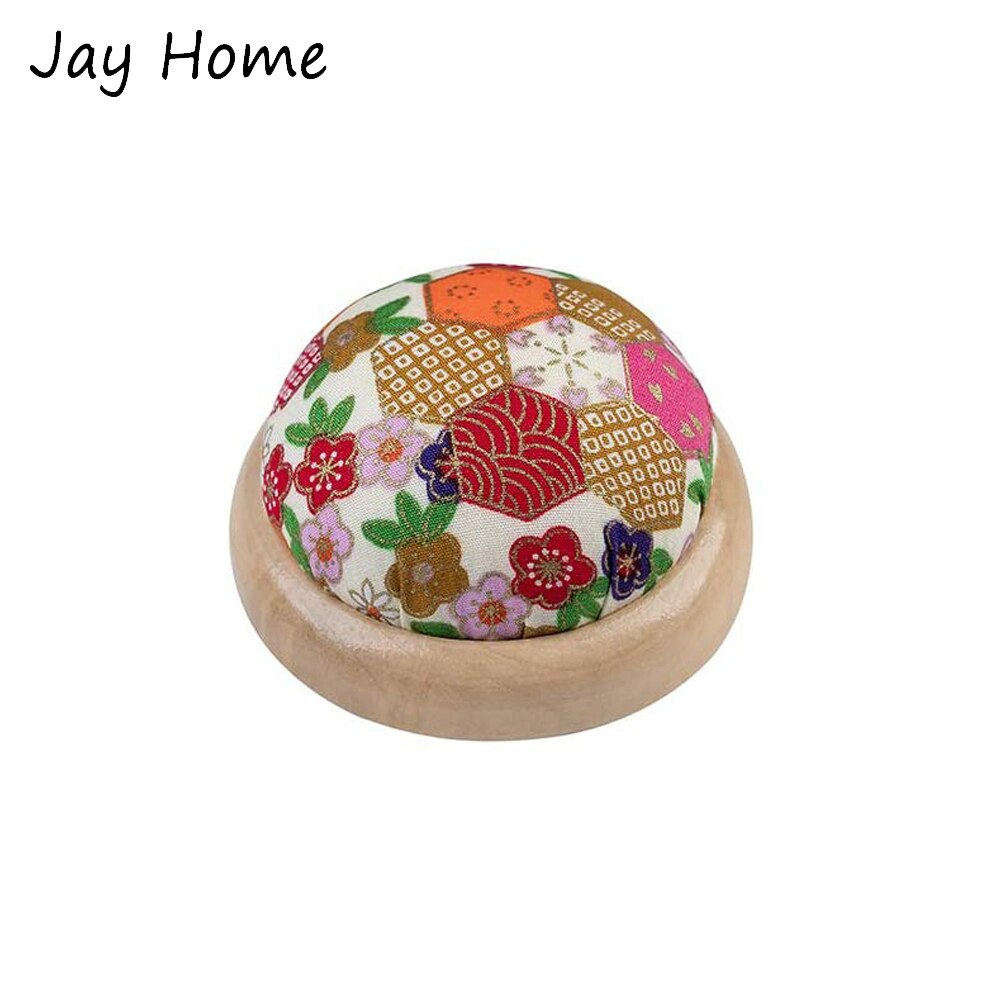 1PC Sewing Pin Cushion Wearable Wrist Pincushions Cute Floral Wooden Base Needle Pin Cushions Holder for Needlework Craft: MULTI