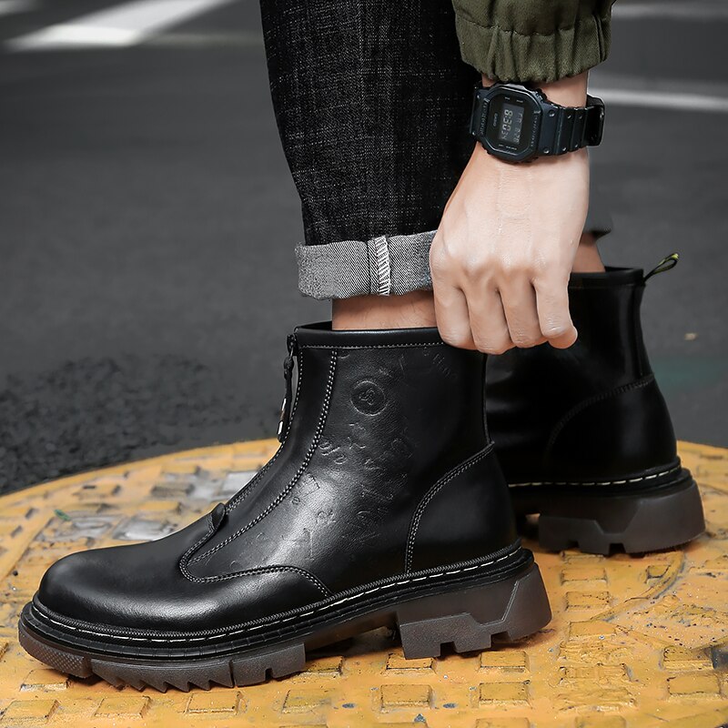 Vinter män kohud läder chelsea boots vintage brittiska causal martin boots utomhus vattentäta ankel boots stor storlek