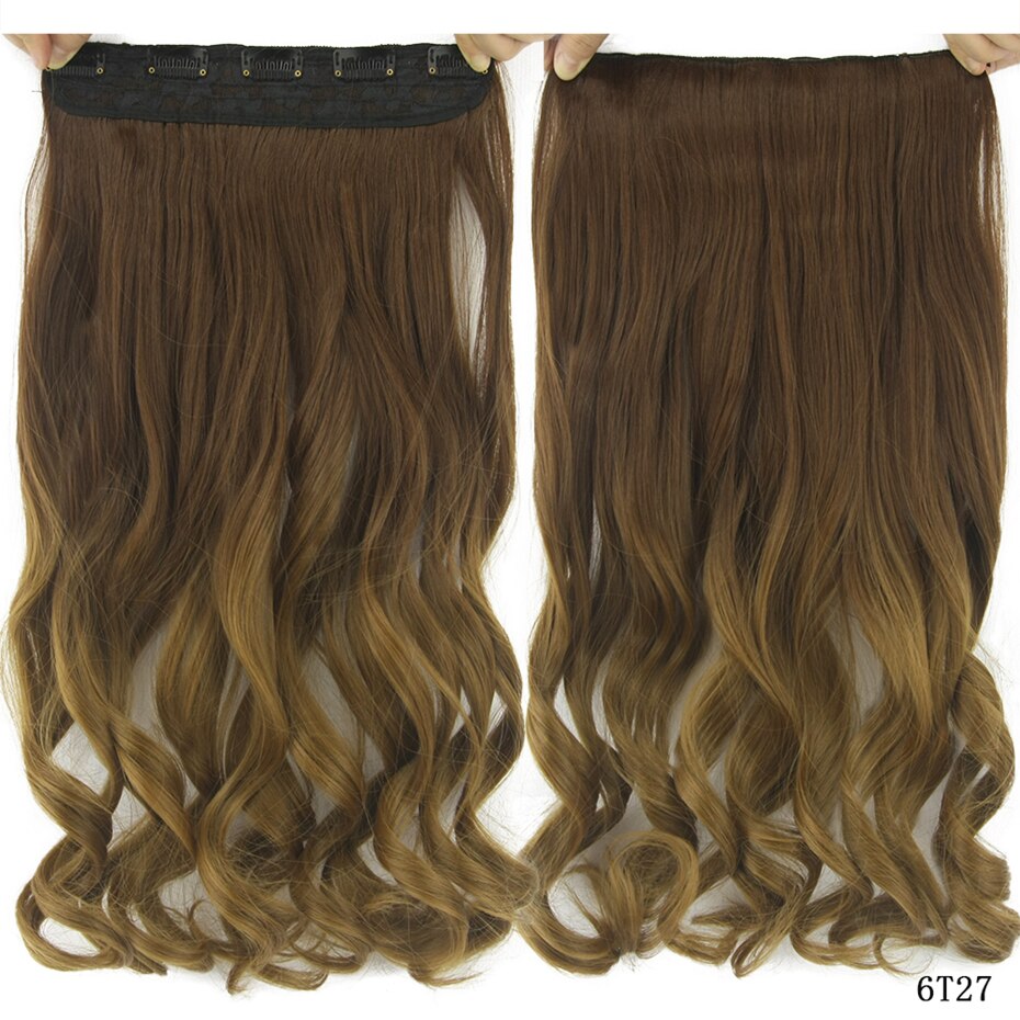 Soowee 60cm Lange Synthetische Haar Clip In Hair Extension Hittebestendige Haarstukje Natuurlijke Golvend Haar Stuk: 6T27