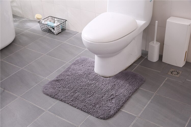 Cotton Bathroom Carpet Thick Flocking Bath Mat Set Water Absorption U Shape Toilet Floor Feet Rug And Lid Cover 1 Pcs: gray U shape