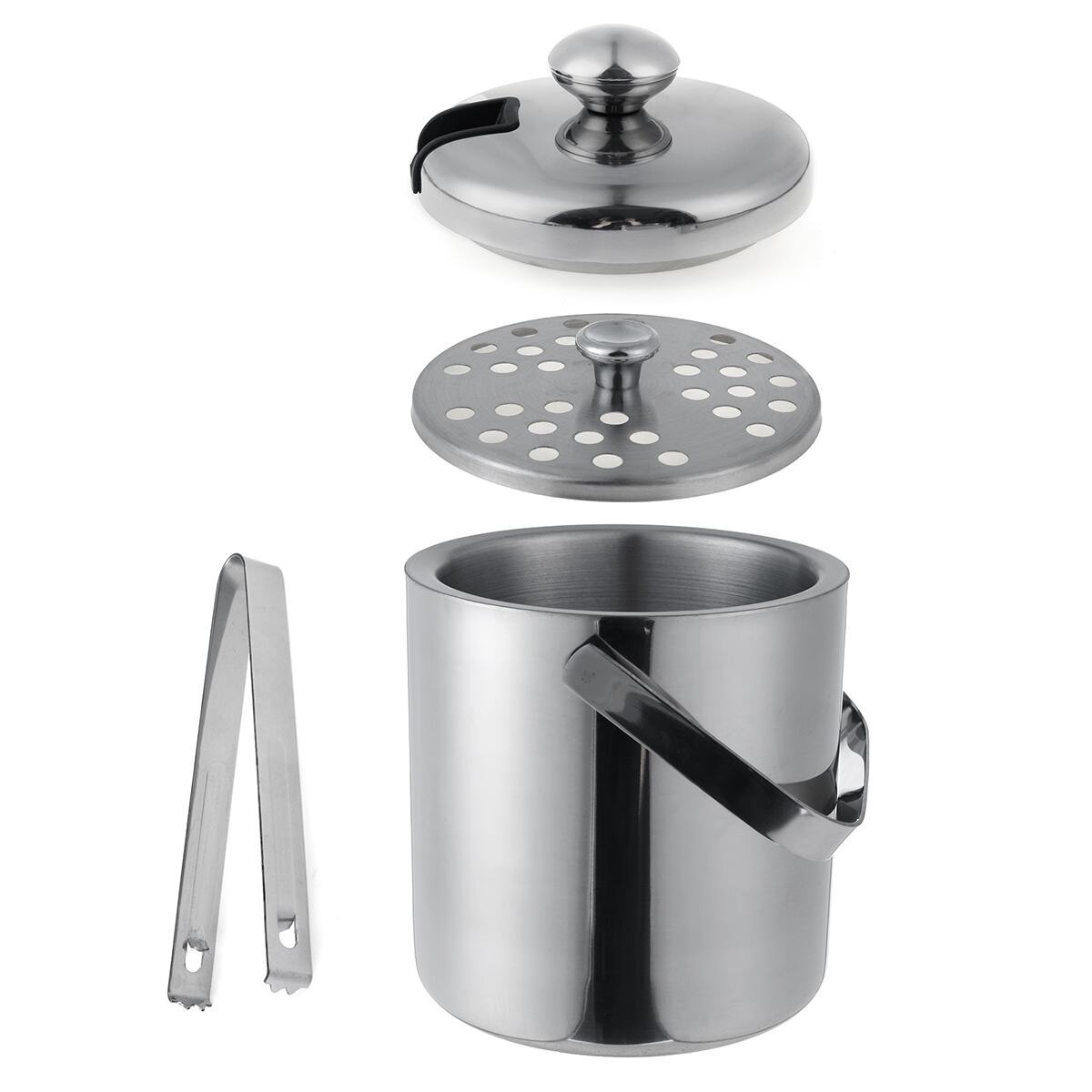 1,3 L Edelstahl Eis Würfel Container Doppelwandige Eis Behälter Eimer Mit Eis Zange Clip Deckel für Lagerung Und Bar Kühler