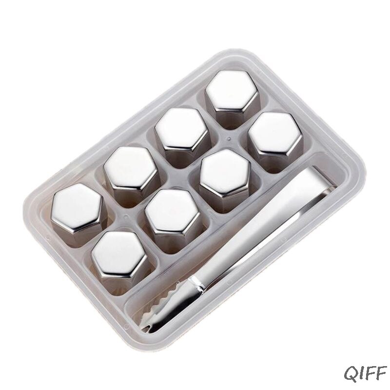 Hexagon Stainless Steel Ice Cubes Reusable Bar Whiskey Cooler Chilling Stones QX2E: D