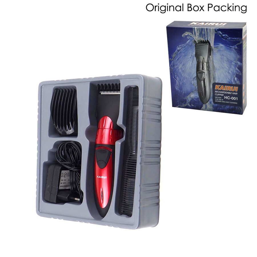 Electric Washable Hair Clipper Rechargeable Hair Trimmer Shaver Razor Cordless Adjustable Clipper Eu Plug Kairui HC 001: Red With Box