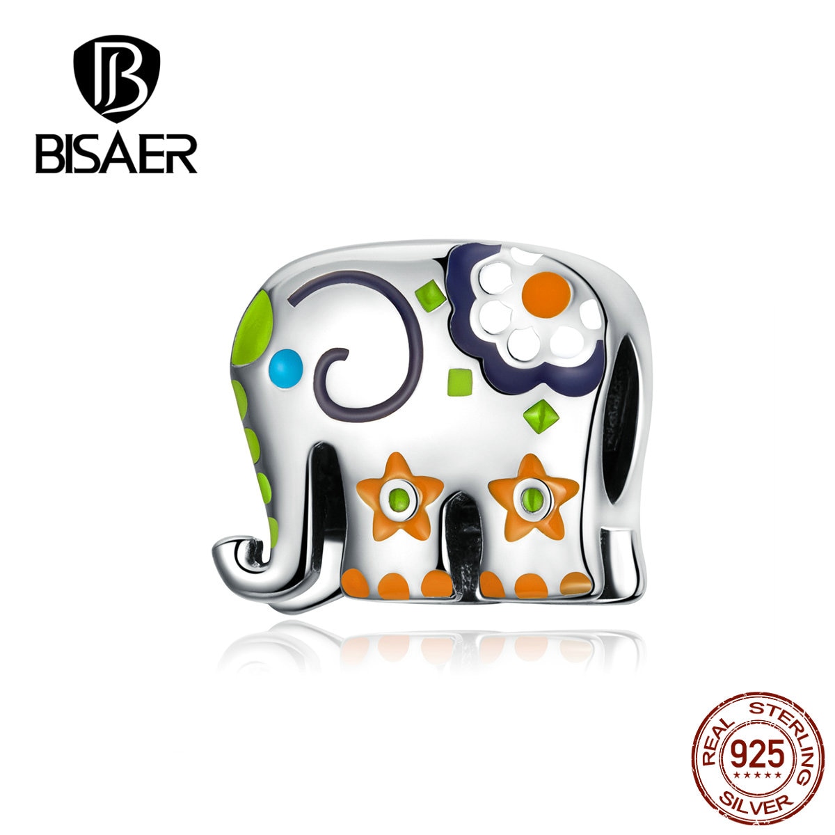 Bisaer elefante encantos 925 prata esterlina tailândia feliz elefante contas apto para charme pulseiras prata 925 jóias efc095