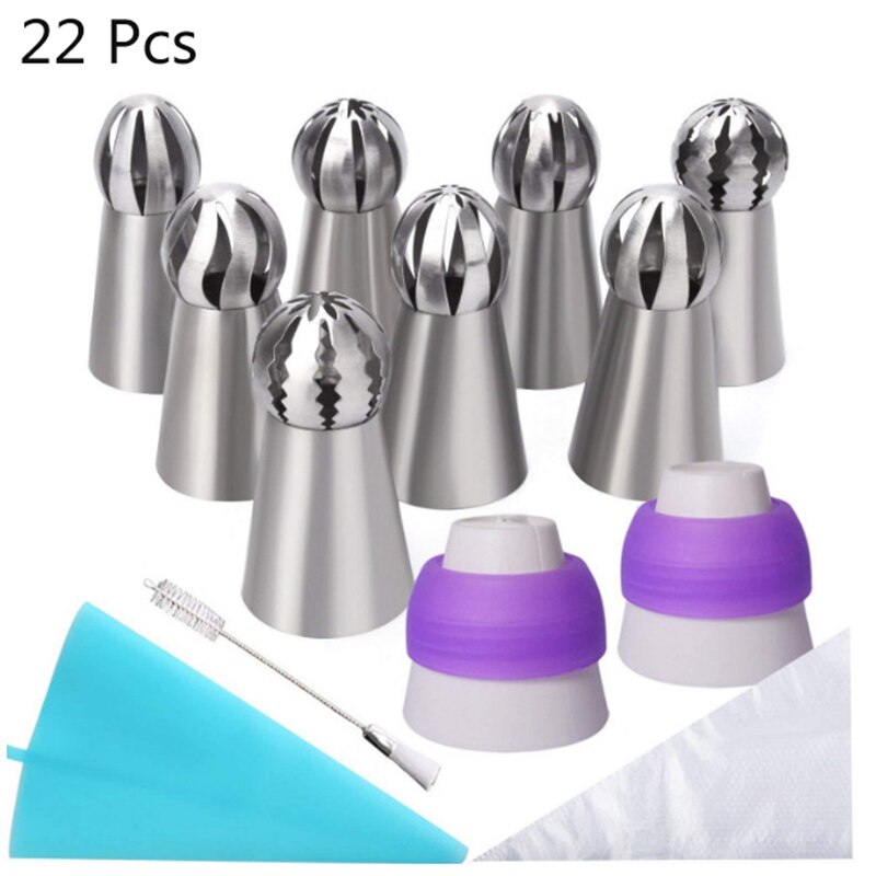 22 Stks/set Russische Icing Piping Tips 1 Pcs Siliconen Tas 2 Koppeling Blad Nozzles Borstel Cupcake Cake Decorating Diy Dessert: 22pcs