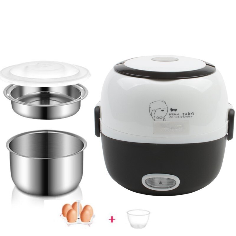 Thermal Heating Electric Lunch Box 2 Layers Portable Food Steamer Cooking Container Meal Lunchbox Warmer Mini Rice Cooker: COFFEE