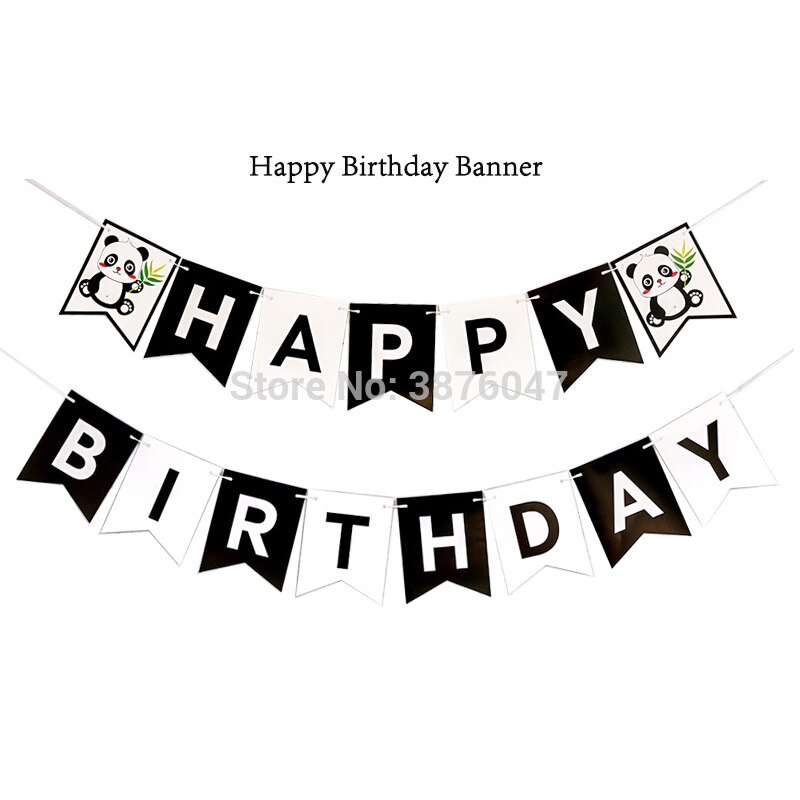 Panda happy birthday banners Kids cartoon panda party decorations black white birthday banners panda foil helium balloons: Happy birthday flag