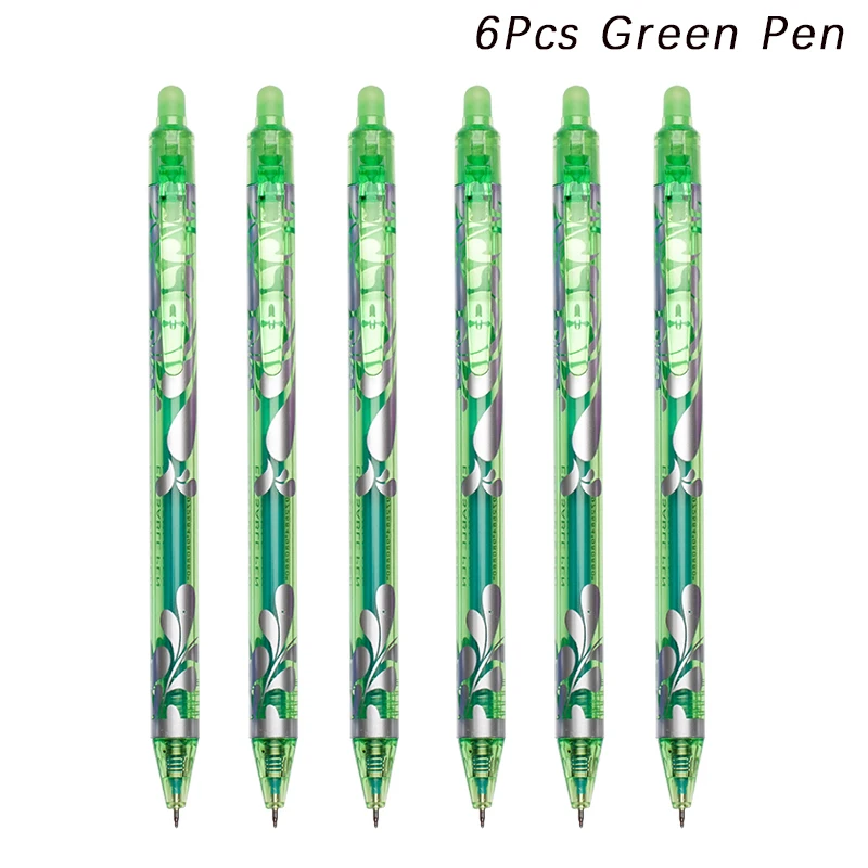 Large Capacity Ink Erasable Pen 6-color Push Gel Pen Set 0.5mm Transparent Colors Pen Office Writing Supplies Kawaii Stationery: army green