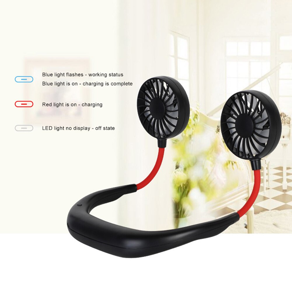 Sportowy przenośny akumulator USB robić zawieszania na szyję podwójny mini wentylator z pałąkiem na kark