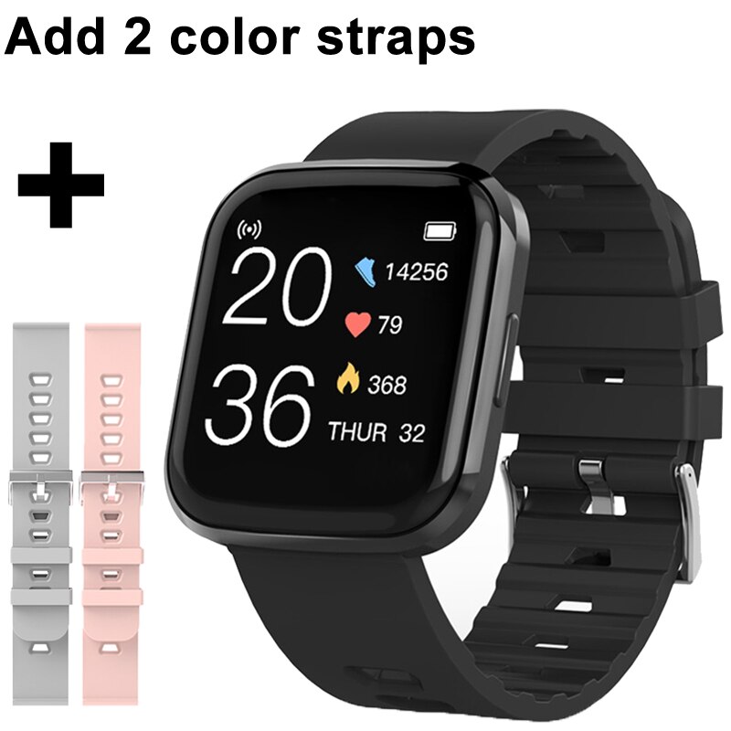 Montre de Sport montre intelligente hommes étanche pression artérielle Smartwatch femmes Fitness Tracker plein écran tactile montres pour Android IOS: Black add 2 straps