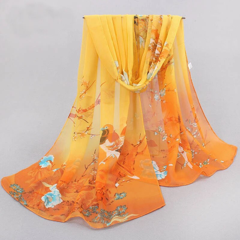 Spring Summer Printed Chiffon Silk Magpie Scarf Compact Lightweight Scarf Travel Sun Protection Scarf Shawls Wraps For Women: GRAY