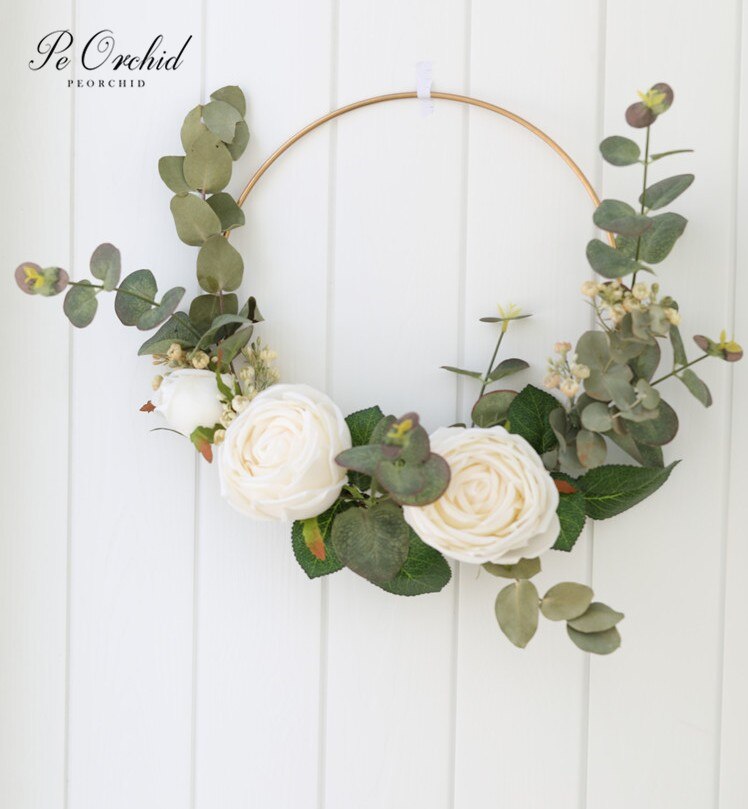 Peorchid brudbukett blomma flicka brudtärna handhållen krans guldmetall ring krans hängande konstgjord blomma bröllopsdekor