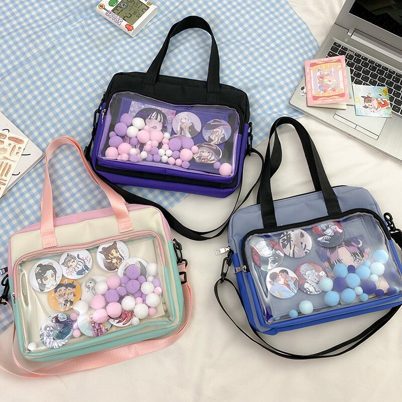 Alta qualidade feminina sólida transparente ita saco de ombro para a menina bonito estudante escola saco grande capacidade macio náilon ita bolsa