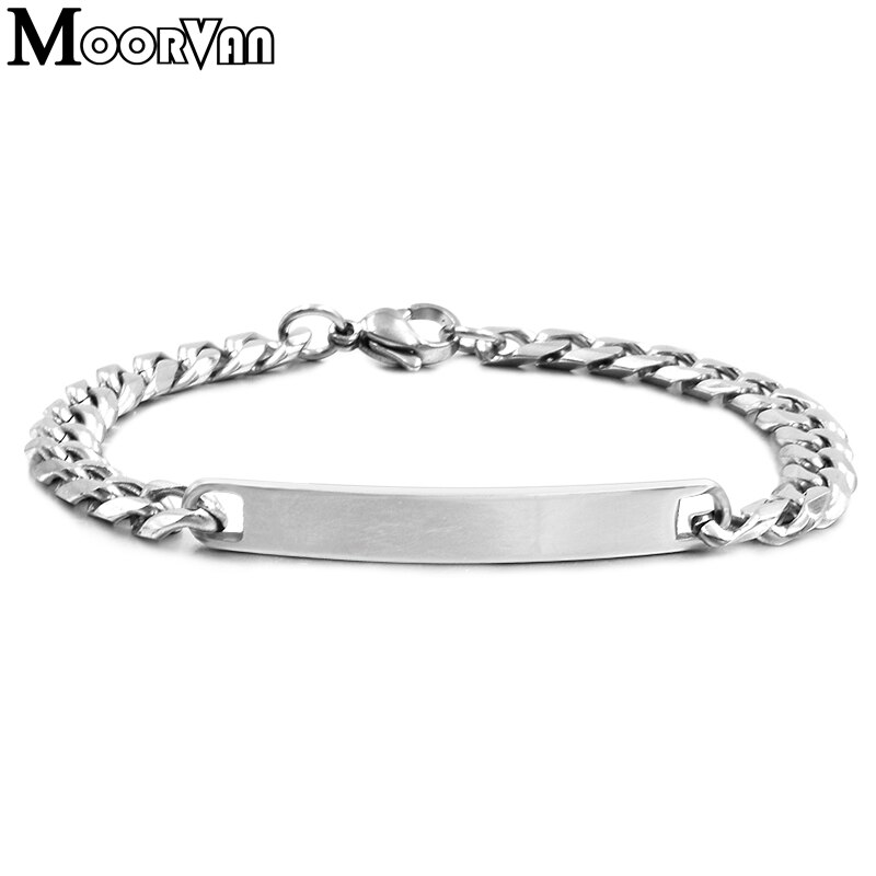 Moorvan 18 cm 5.5mm Punk Vrouwen Cut Curb Cubaanse ID Blanks Armbanden Sieraden Rvs