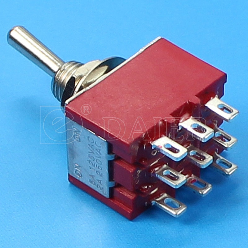 5Pcs Miniature Toggle Switch MTS-302 3PDT 2 Position 9 Terminal ON-ON Red Switches 3 Pole 6A Amps 125VAC 3A 250VAC