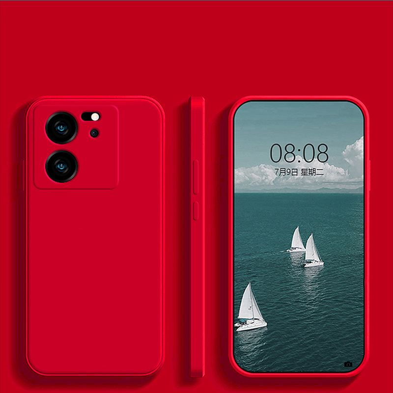 Coque de téléphone carrée en silicone liquide pour Xiaomi, coque arrière souple, couverture de luxe, Mi 13T, Mi 13 T Pro, Mi 13T Pro, 5G: silicium / Rouge