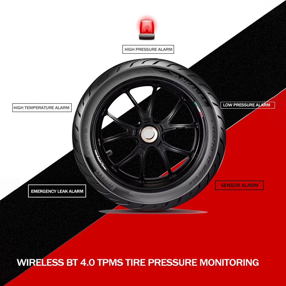 Draadloze  bt 4.0tpms -bandenspanningscontrolesysteemkit met energiezuinige mobiele telefoon-app voor detectie van de bandenspanning van motorfietsen