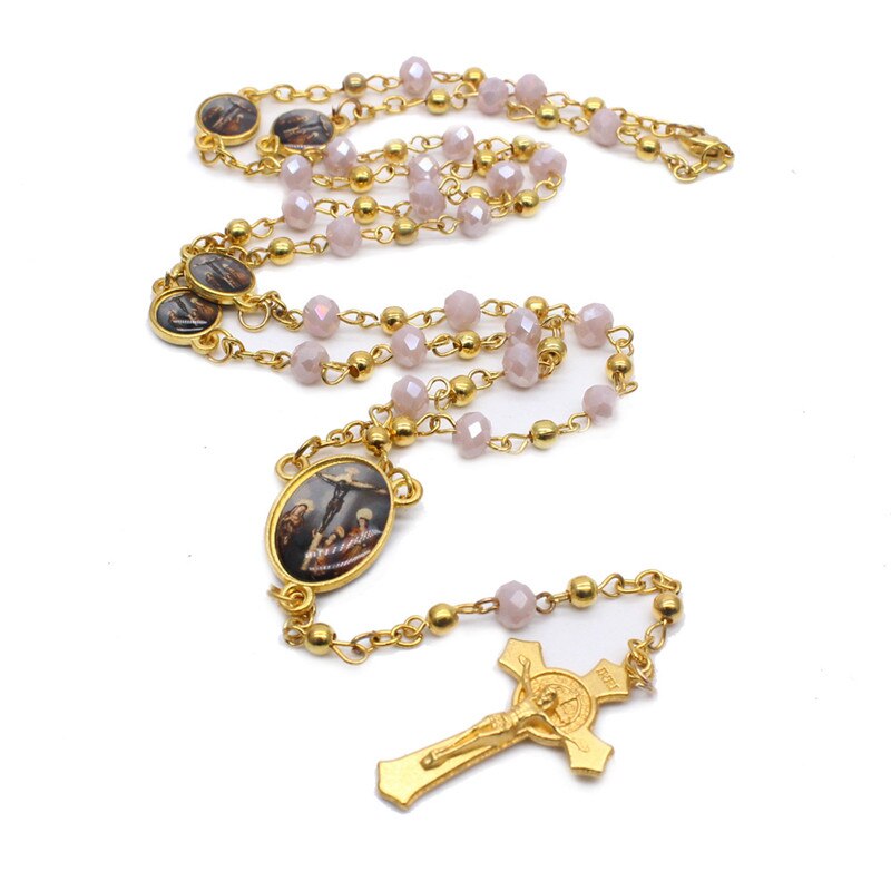 5 stili moda cattolica vergine maria gesù piccola dimensione rotonda perla accessori gioielli catena croce pendente rosario perline collana