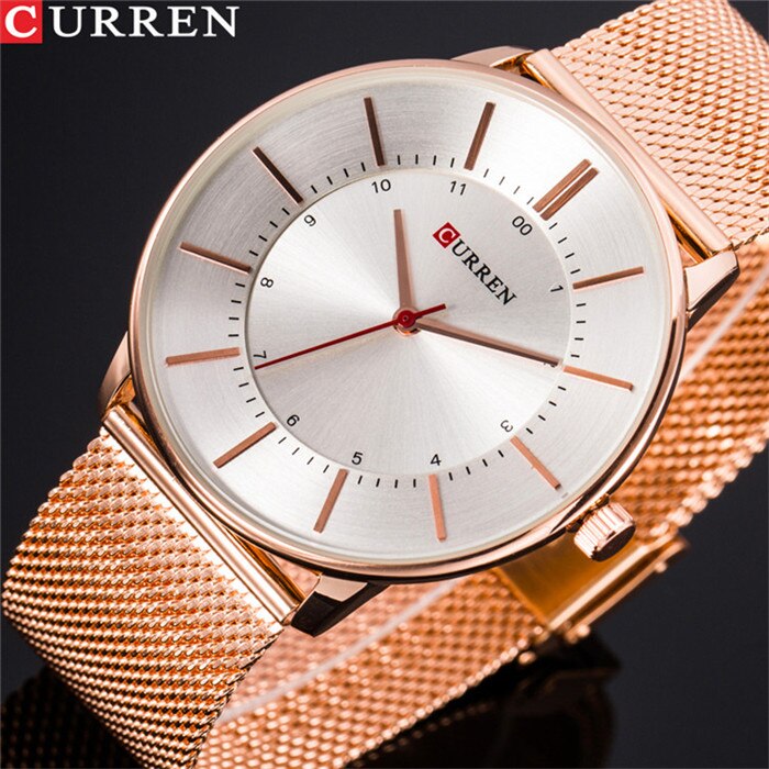 CURREN de lujo para hombre, relojes casuales impermeables de acero inoxidable, reloj de pulsera deportivo de cuarzo para hombre, reloj masculino: Rose gold