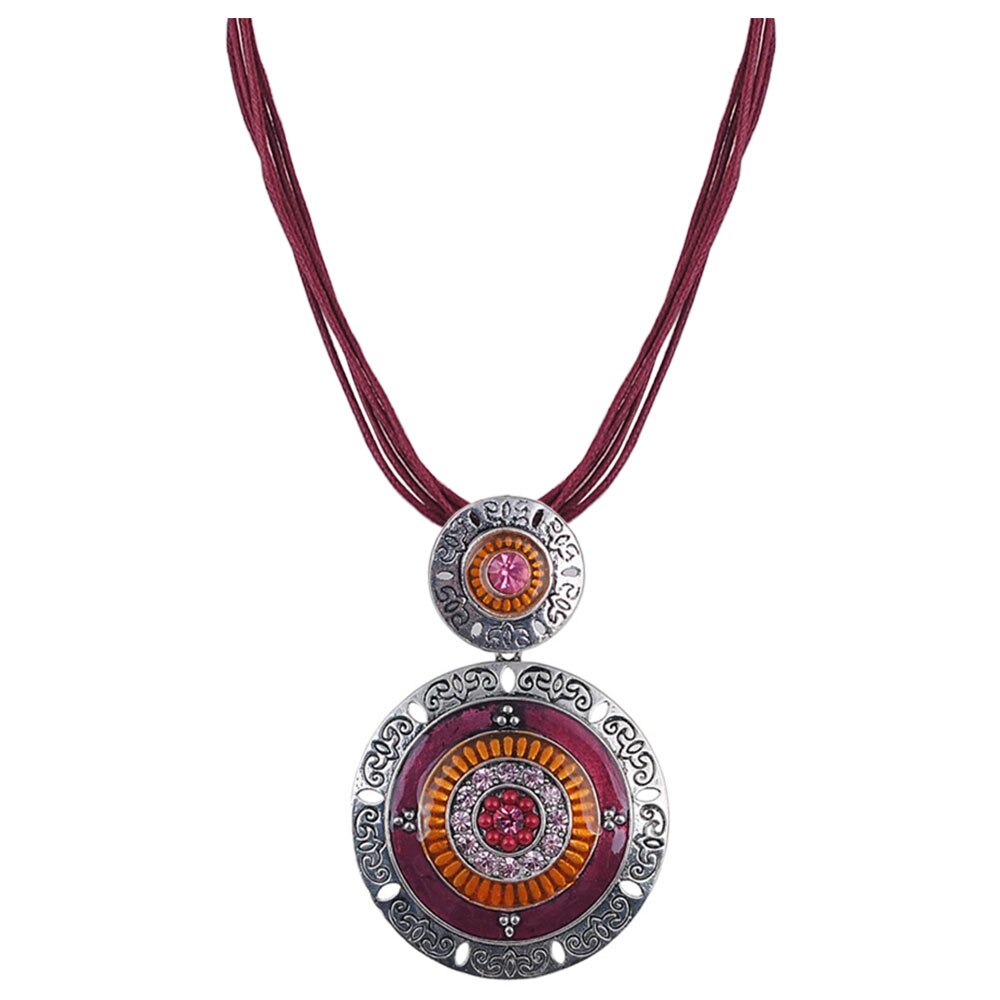 Stile Della Boemia di modo D'avanguardia Della Collana Del Pendente dell'annata Rotonda in Lega di Zinco Dello Smalto del Branello Del strass Collana di Dichiarazione Spiedi Gioielli