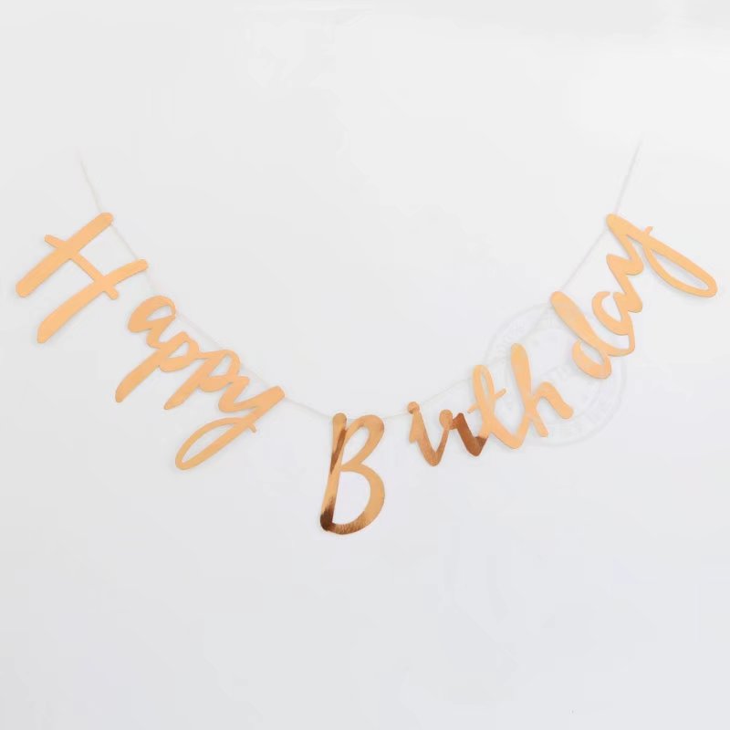 Happy birthday party decoration banner Pink Gold birthday party background wall decoration: rose gold Birthday