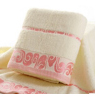 Beige Grote Strandlaken Badstof Hammam Handdoeken Cloud Patroon Geborduurd Voor Bad Douche Hotel 100% Katoen Zacht Microfiber: pink edge