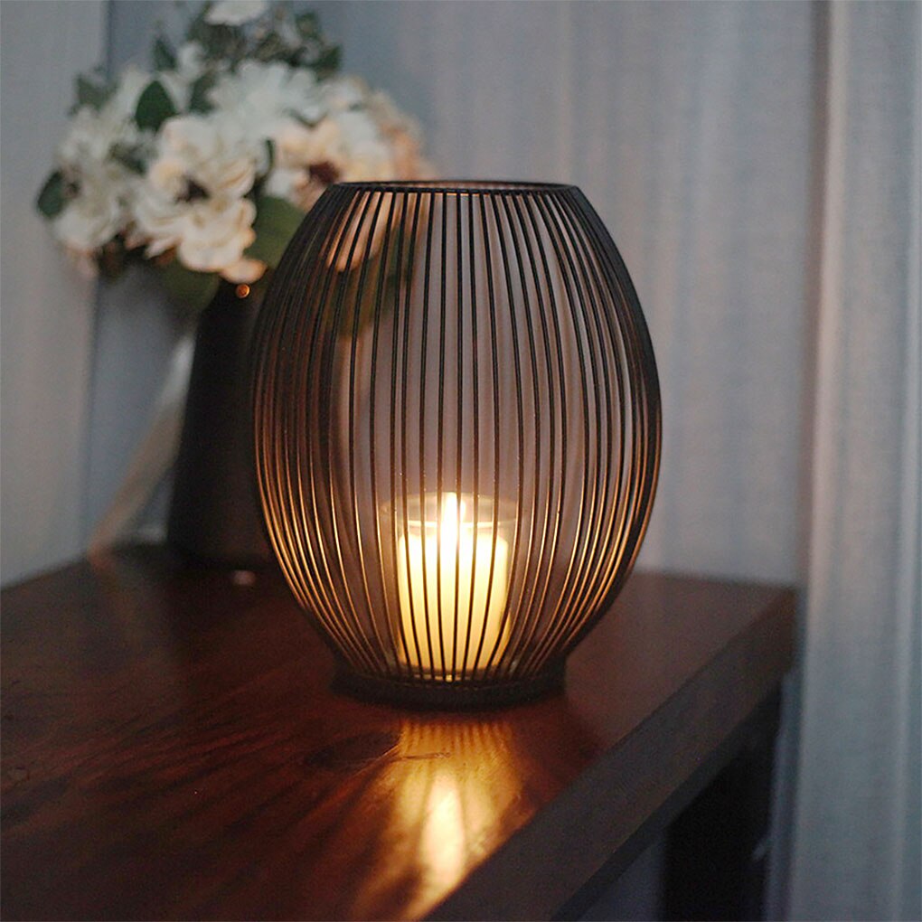 Zwarte Lantaarn Kandelaar Retro Metalen Ijzer Verlichting Kooi Kaarshouder Ornament Kandelaar Voor Party Home Decor