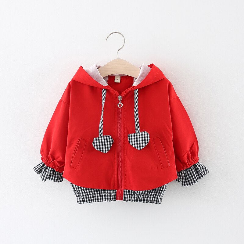 Babytøj tegneserie hjerte plaid mønster baby pige jakker frakker småbørn børn jakke outwear baseball vindtæt børnetøj: Rød / 18m
