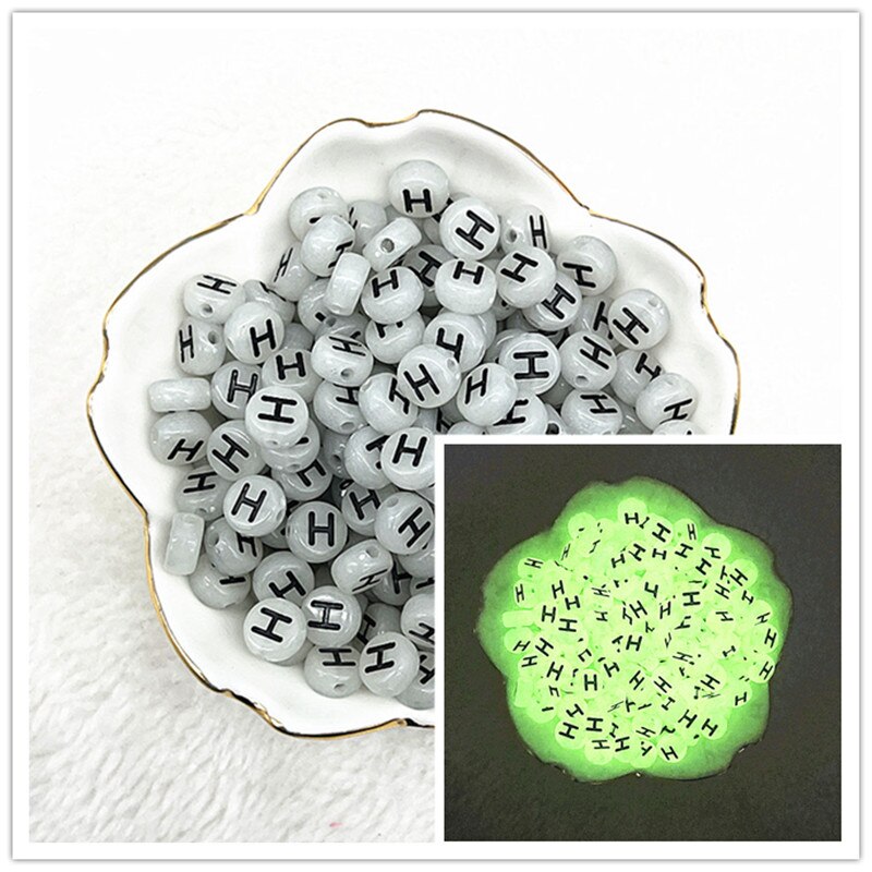 100 Uds. Cuentas luminosas de A-Z de 7x4mm, cuentas con letras, cuentas espaciadas acrílicas para fabricación de joyería, pulsera de dijes DIY